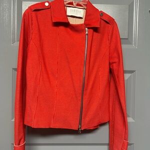 HARRIS WHARF LONDON Moto style lightweight red knit jacket. RARE! Size 38(6US)